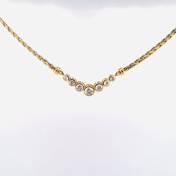 Vintage V Necklace CZ 7-Stone Gold Over Sterling Silver 925, 16", 14.8g Estate - Picture 1 of 10